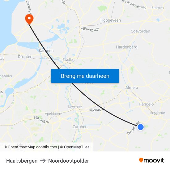 Haaksbergen to Noordoostpolder map