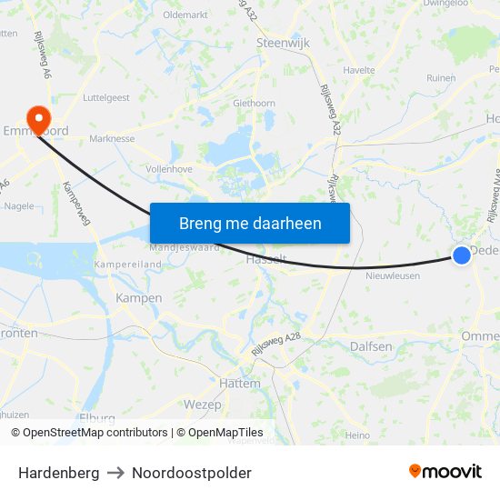 Hardenberg to Noordoostpolder map