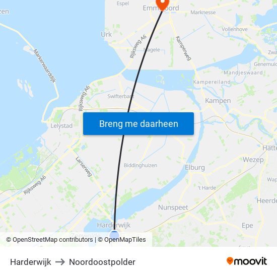 Harderwijk to Noordoostpolder map