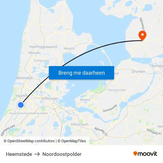 Heemstede to Noordoostpolder map