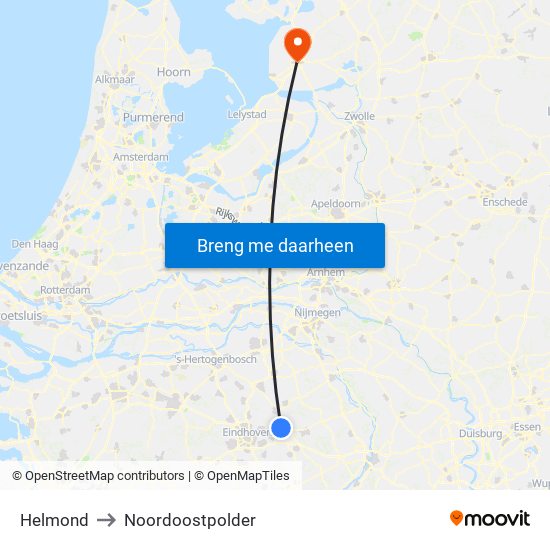 Helmond to Noordoostpolder map