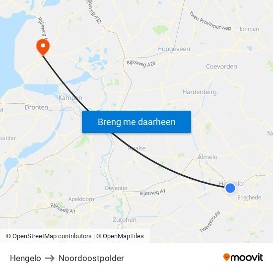 Hengelo to Noordoostpolder map