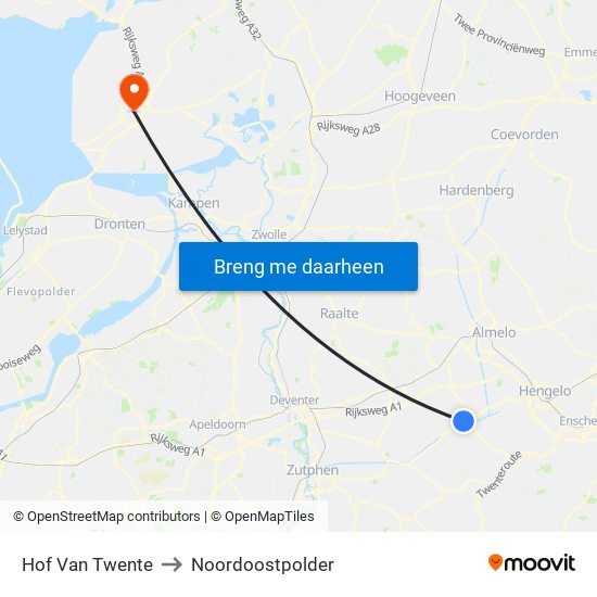 Hof Van Twente to Noordoostpolder map