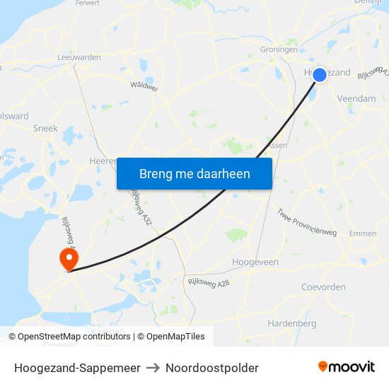 Hoogezand-Sappemeer to Noordoostpolder map