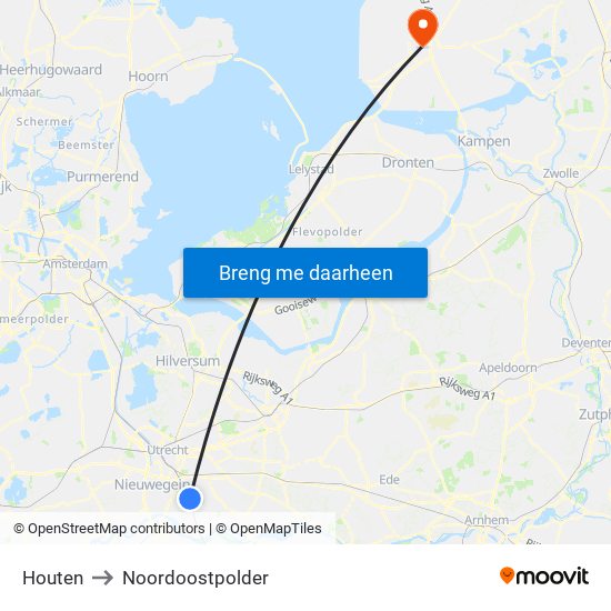 Houten to Noordoostpolder map