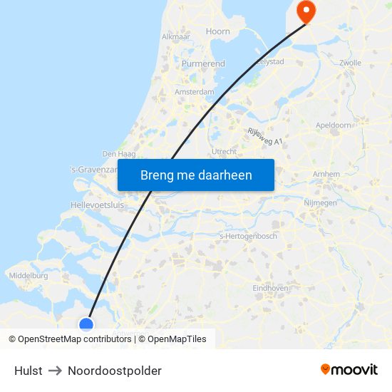 Hulst to Noordoostpolder map