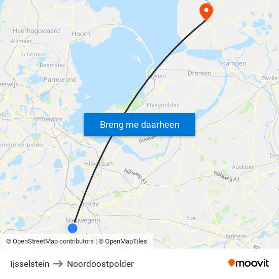 Ijsselstein to Noordoostpolder map