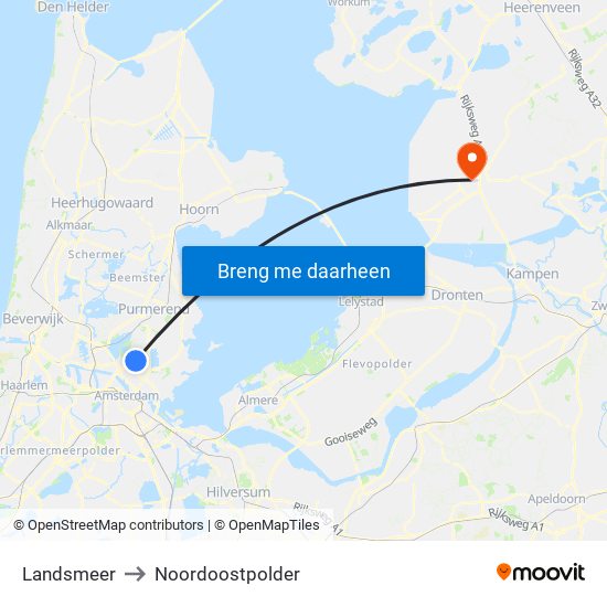 Landsmeer to Noordoostpolder map