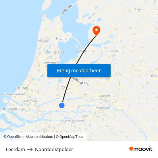 Leerdam to Noordoostpolder map