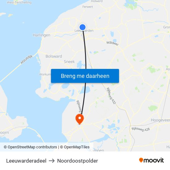 Leeuwarderadeel to Noordoostpolder map