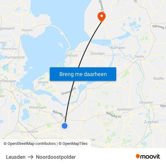 Leusden to Noordoostpolder map