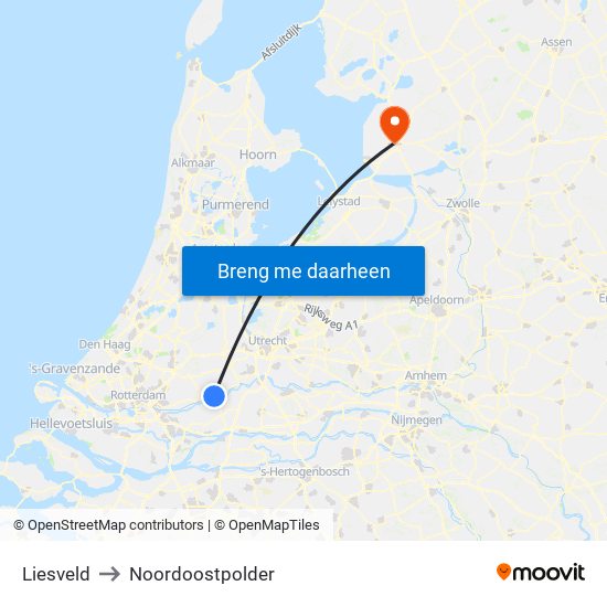 Liesveld to Noordoostpolder map