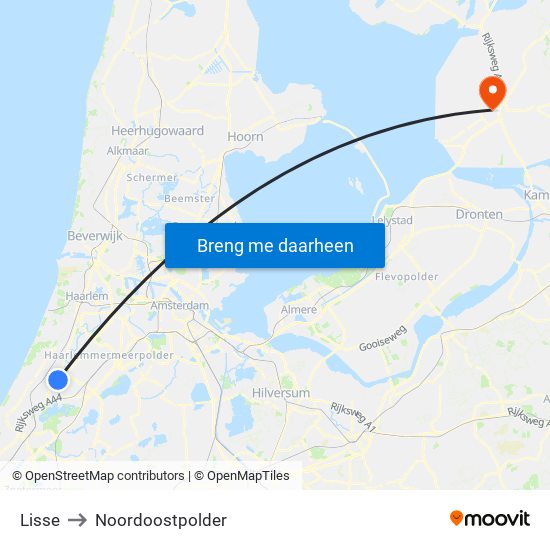 Lisse to Noordoostpolder map