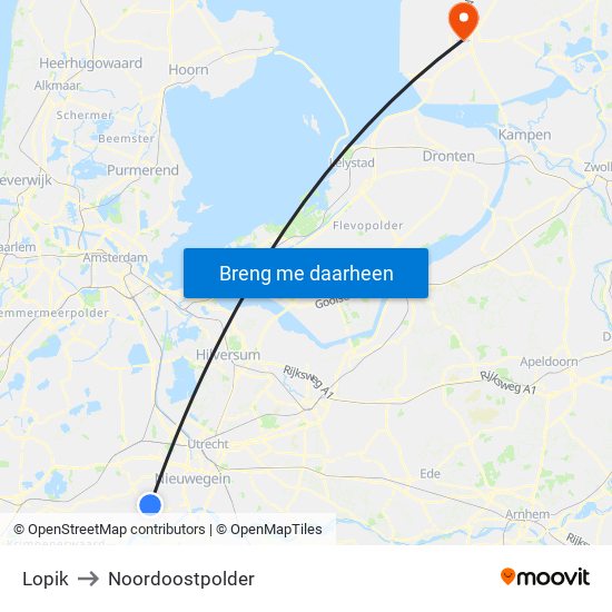 Lopik to Noordoostpolder map