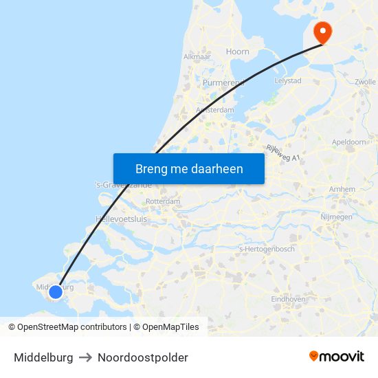 Middelburg to Noordoostpolder map