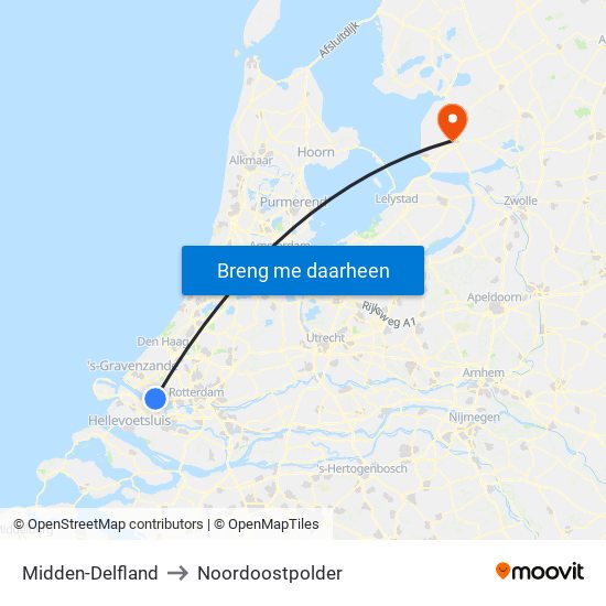 Midden-Delfland to Noordoostpolder map