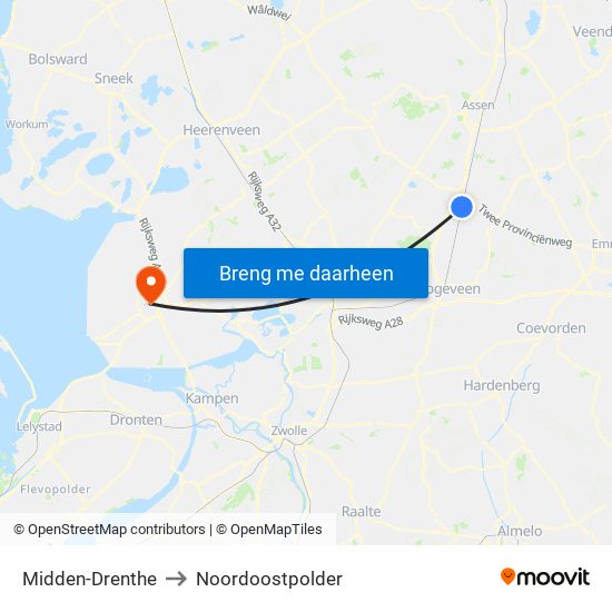 Midden-Drenthe to Noordoostpolder map