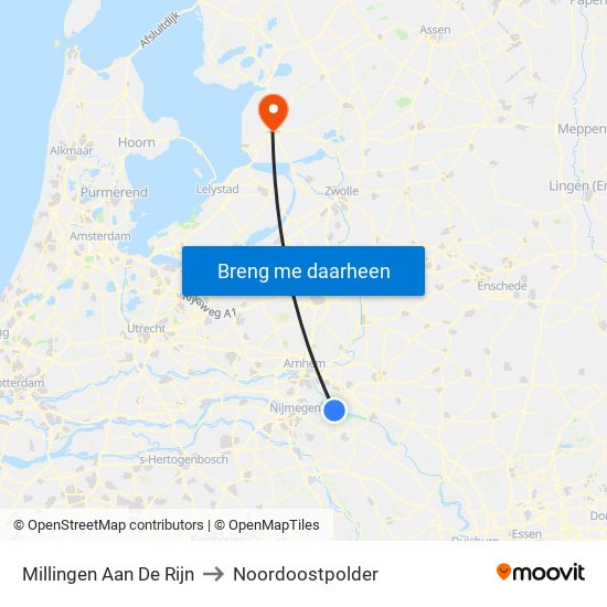 Millingen Aan De Rijn to Noordoostpolder map