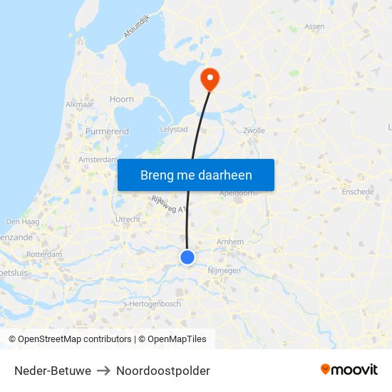 Neder-Betuwe to Noordoostpolder map