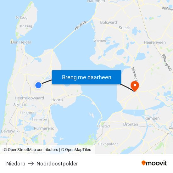 Niedorp to Noordoostpolder map