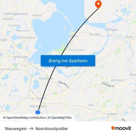 Nieuwegein to Noordoostpolder map