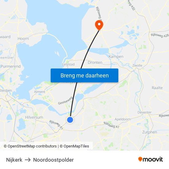 Nijkerk to Noordoostpolder map