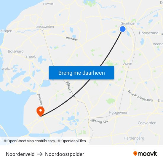 Noordenveld to Noordoostpolder map