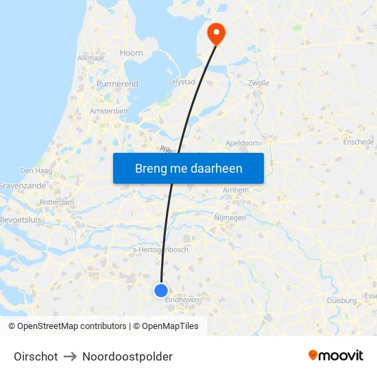 Oirschot to Noordoostpolder map