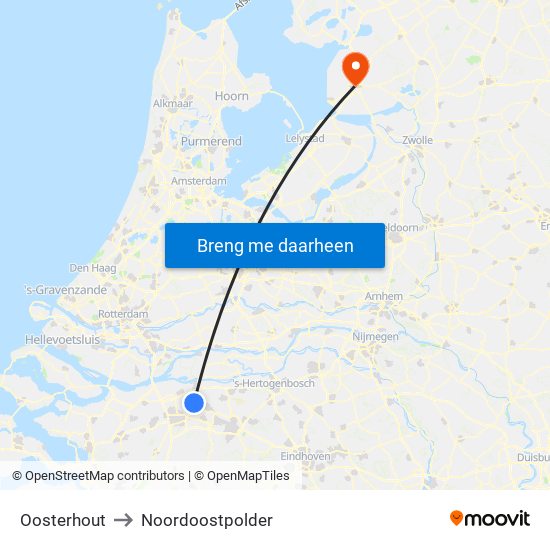 Oosterhout to Noordoostpolder map