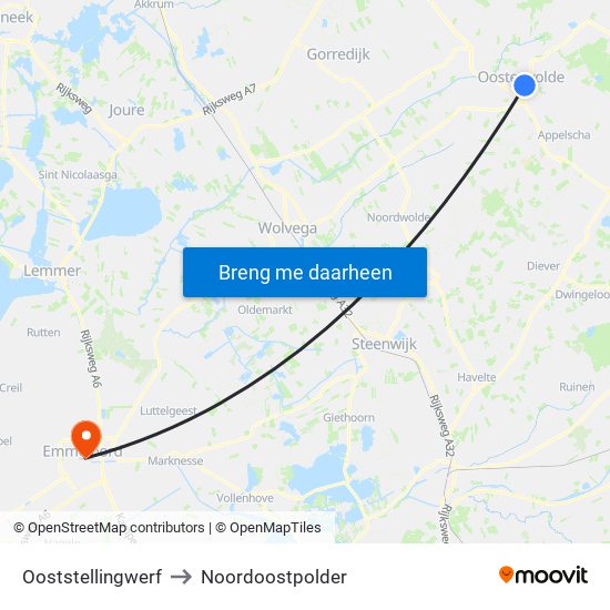 Ooststellingwerf to Noordoostpolder map