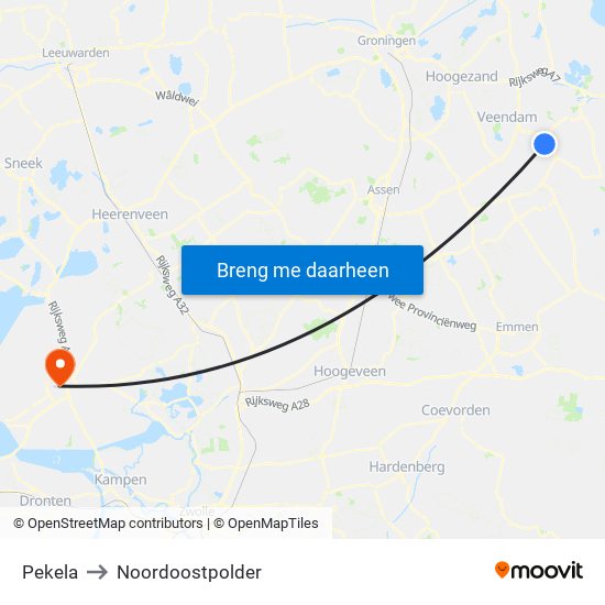 Pekela to Noordoostpolder map