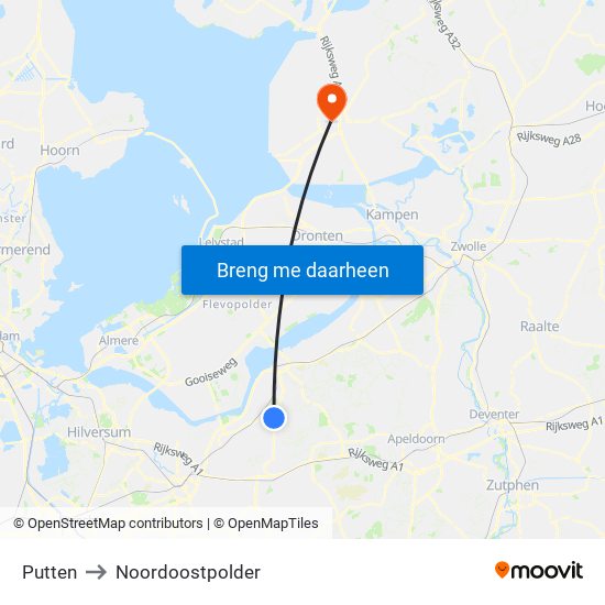 Putten to Noordoostpolder map