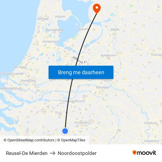Reusel-De Mierden to Noordoostpolder map
