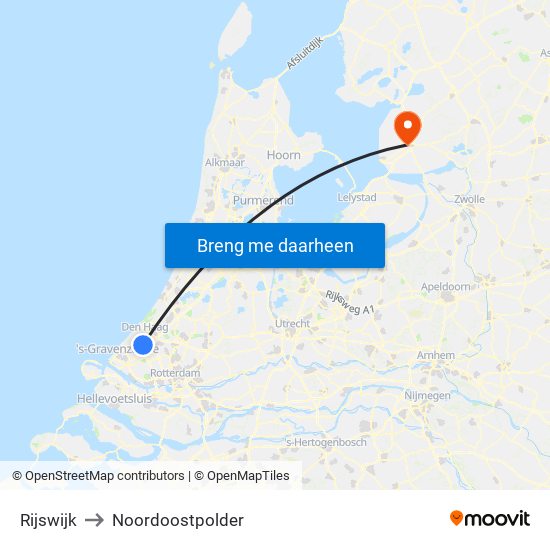 Rijswijk to Noordoostpolder map