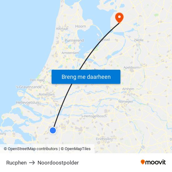 Rucphen to Noordoostpolder map