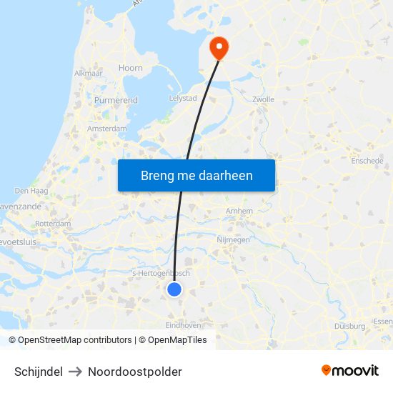 Schijndel to Noordoostpolder map