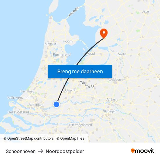 Schoonhoven to Noordoostpolder map