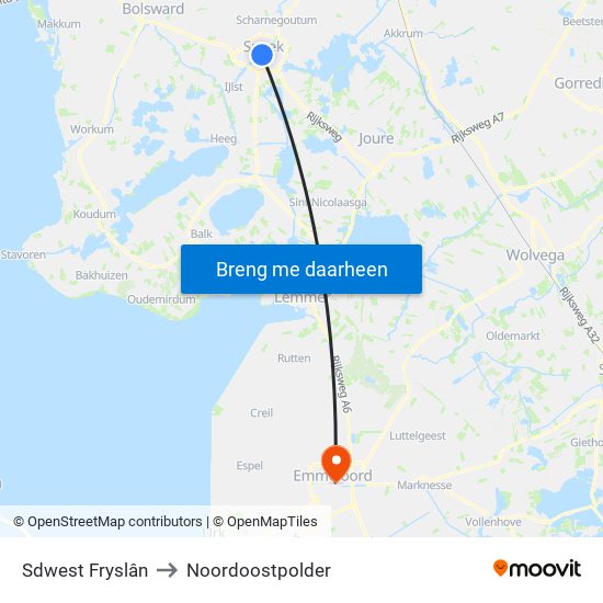 Sdwest Fryslân to Noordoostpolder map