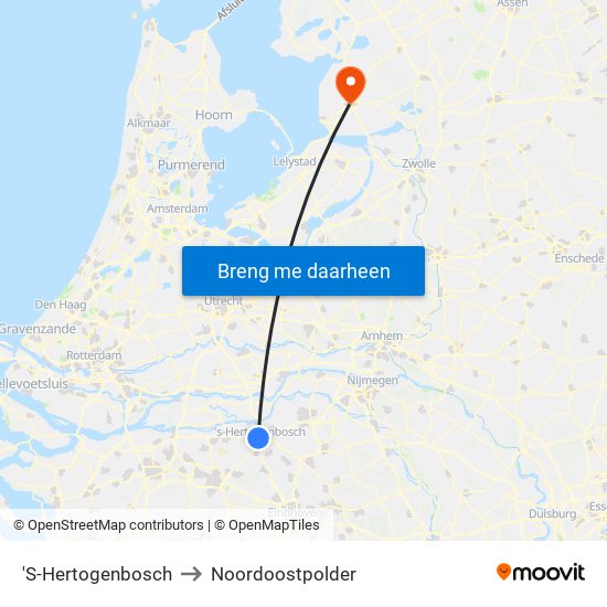 'S-Hertogenbosch to Noordoostpolder map