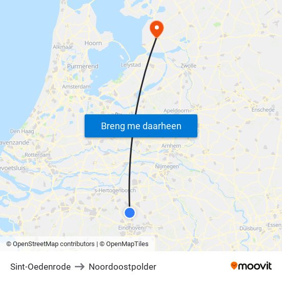 Sint-Oedenrode to Noordoostpolder map