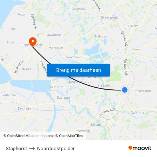 Staphorst to Noordoostpolder map