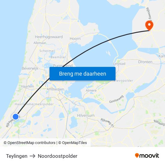 Teylingen to Noordoostpolder map