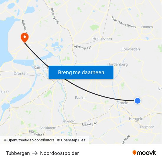 Tubbergen to Noordoostpolder map