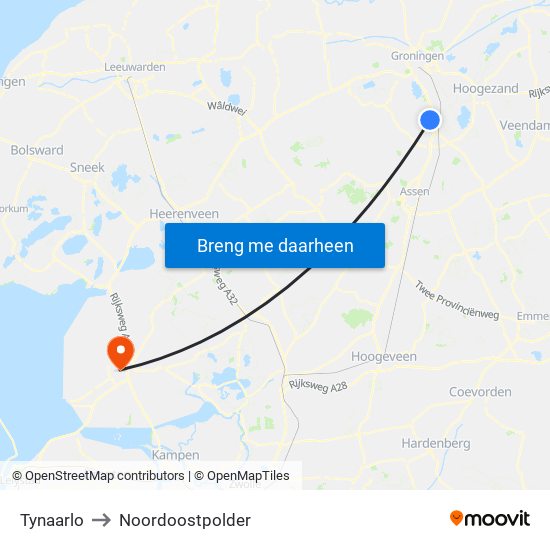 Tynaarlo to Noordoostpolder map