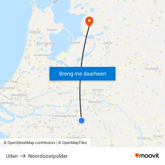 Uden to Noordoostpolder map