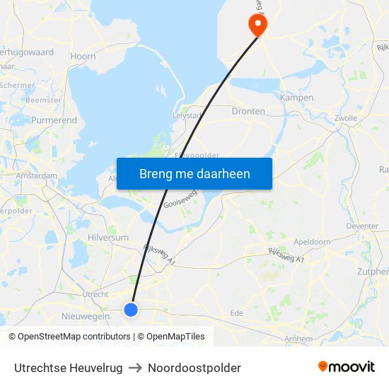 Utrechtse Heuvelrug to Noordoostpolder map