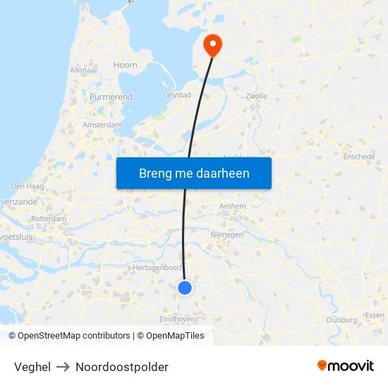 Veghel to Noordoostpolder map