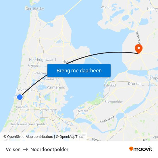 Velsen to Noordoostpolder map