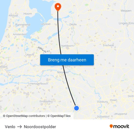 Venlo to Noordoostpolder map
