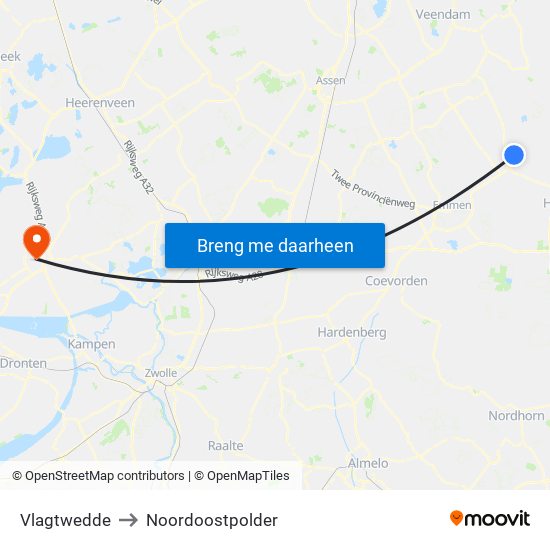 Vlagtwedde to Noordoostpolder map